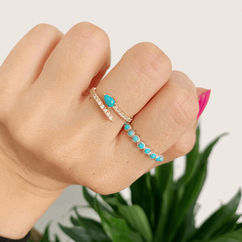 14K Diamond and Turquoise Bypass Stacking Ring Ring ABB-295.1Y-TQDD  - Abtin & Co.