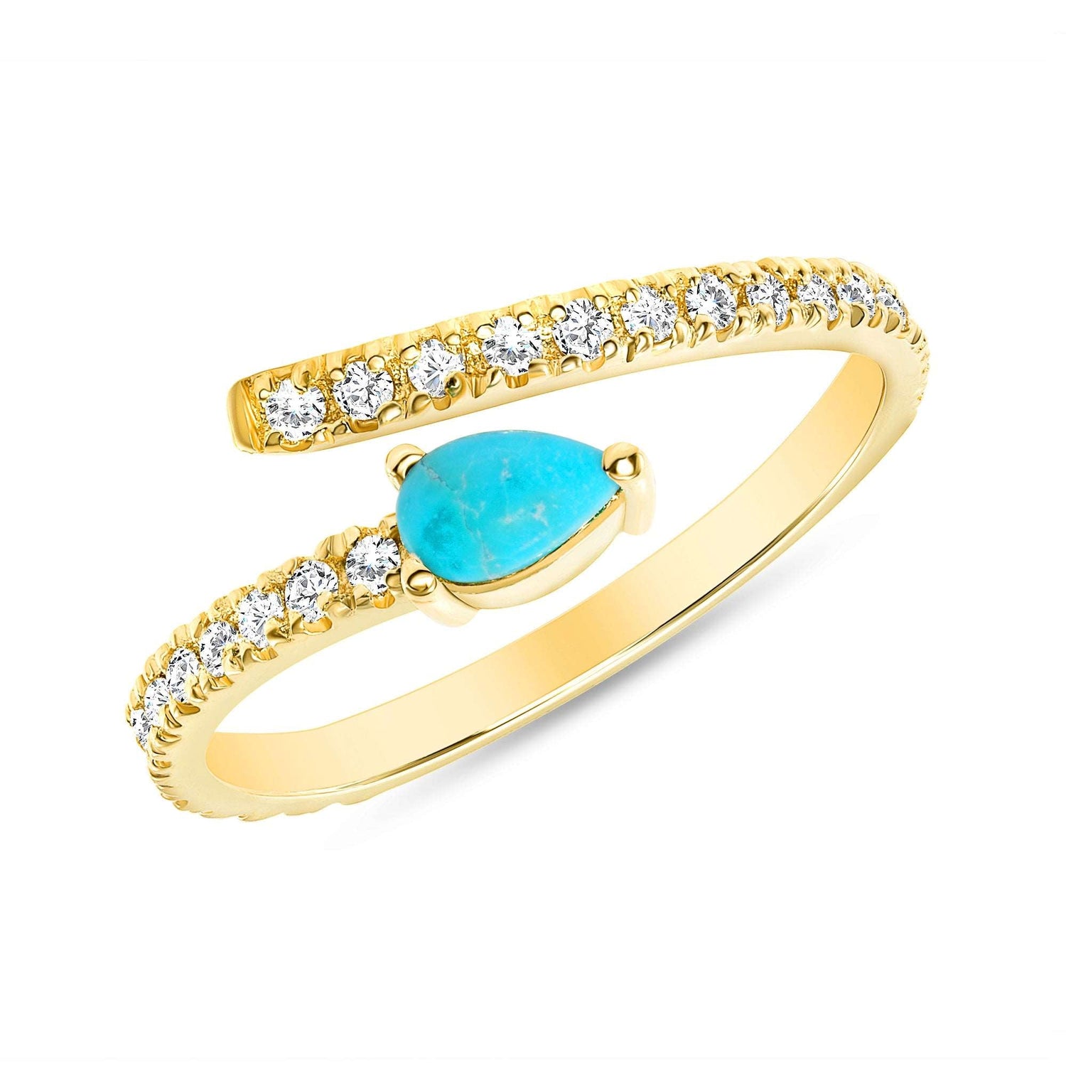 14K Diamond and Turquoise Bypass Stacking Ring Ring ABB-295.1Y-TQDD  - Abtin & Co.