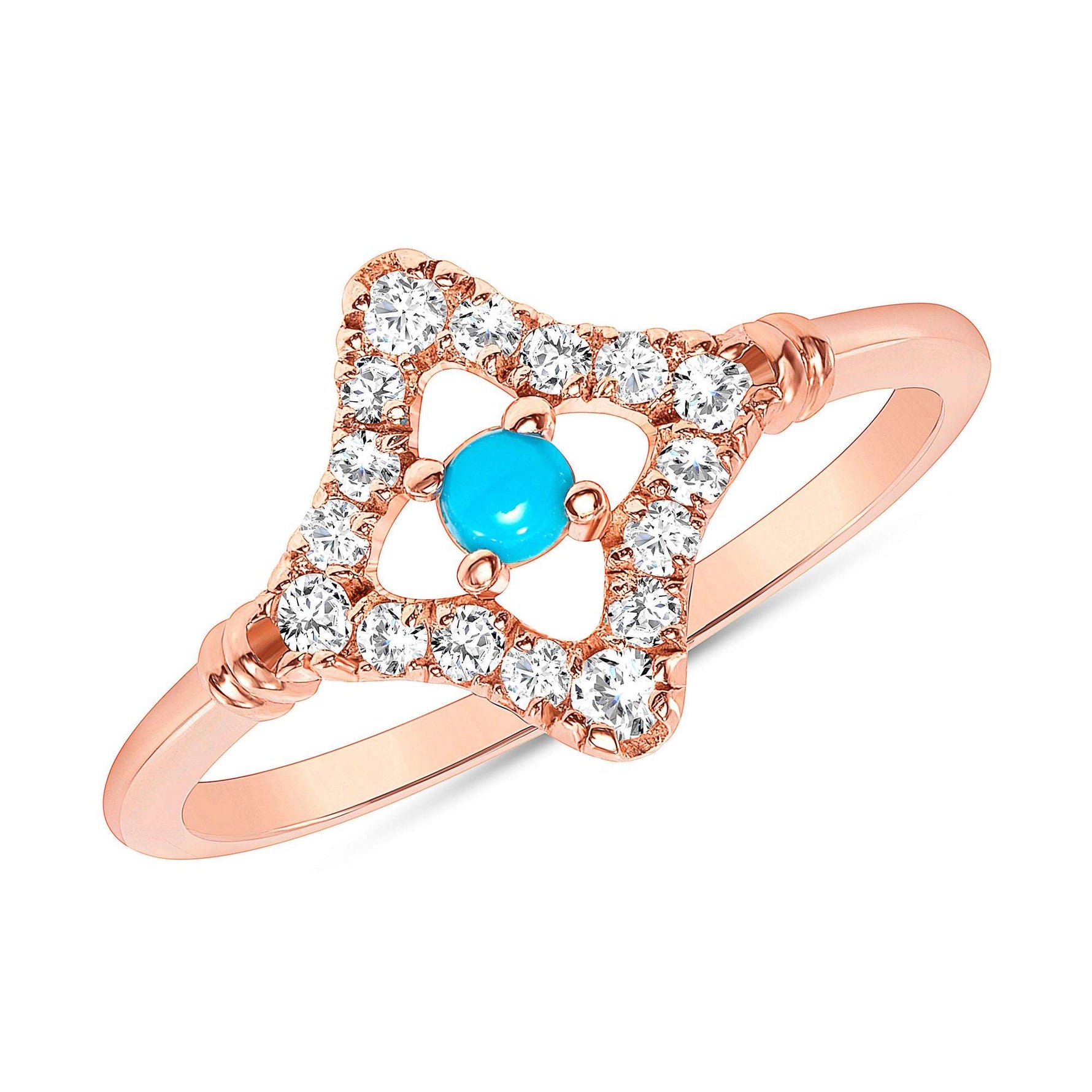 14K Diamond and Turquoise Geometric Fashion Ring Ring ABB-224-TQD  - Abtin & Co.