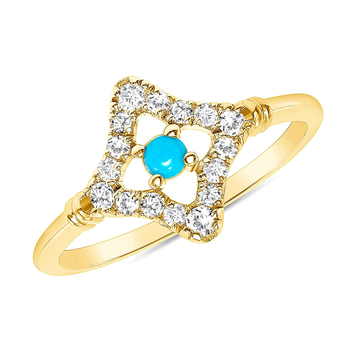 14K Diamond and Turquoise Geometric Fashion Ring Ring ABB-224-TQD  - Abtin & Co.