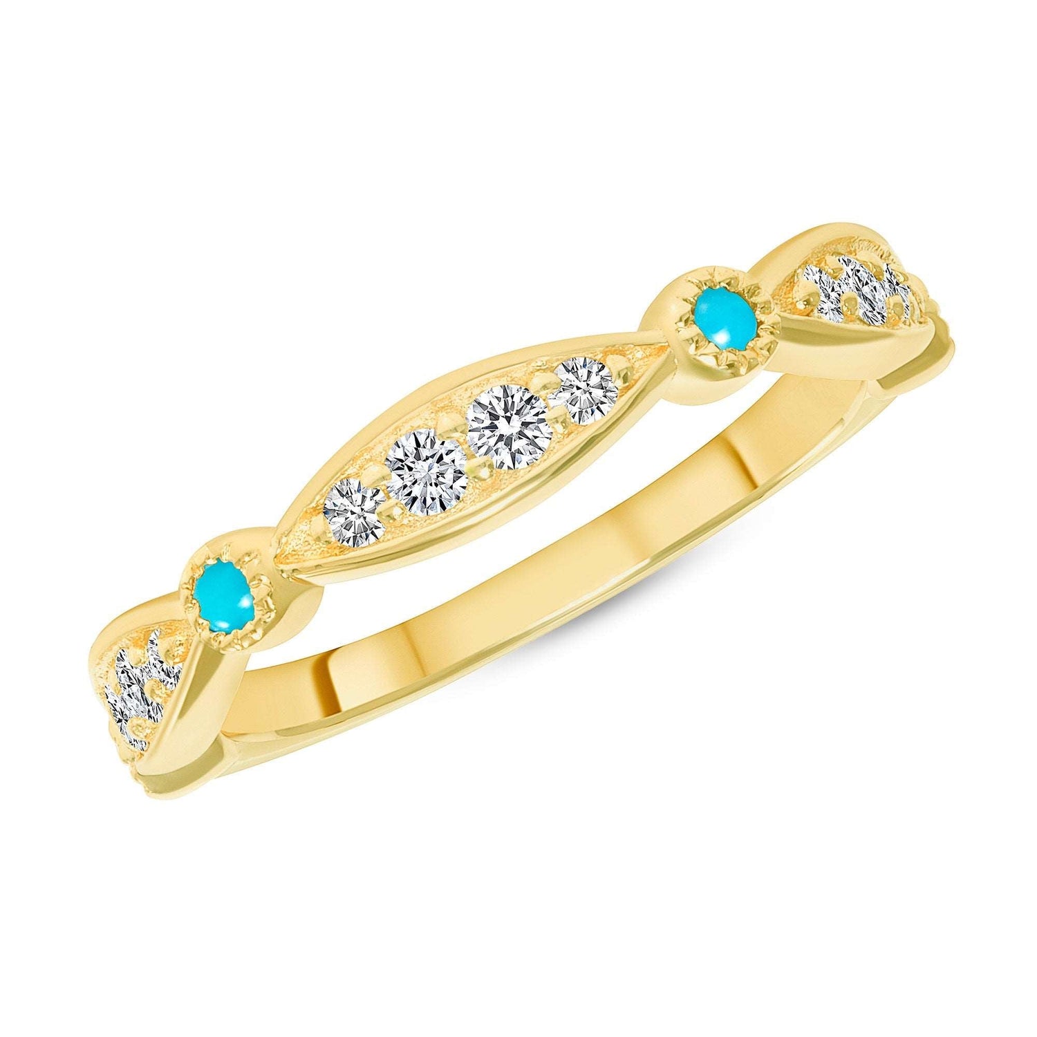14K diamond and Turquoise Marquise & Dot Design Stacking Ring Ring ABB-374V1-TQD  - Abtin & Co.