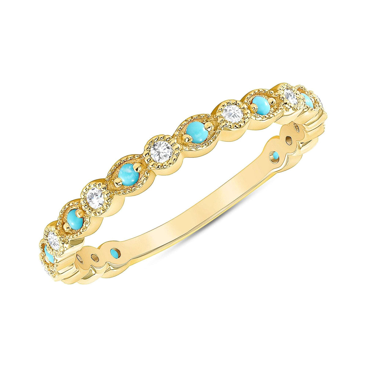 14K Diamond and Turquoise Milgrain vintage Stacking ring Ring ABB-243.2-TQD  - Abtin & Co.