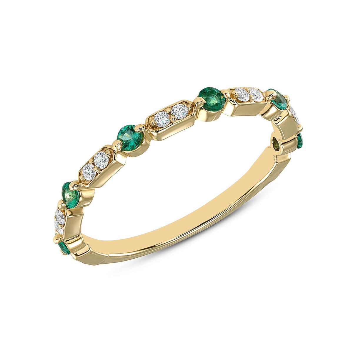 14K Diamond & Emerald Vintage Deco Stacking/Wedding Ring Ring ABB-137-EMD  - Abtin & Co.