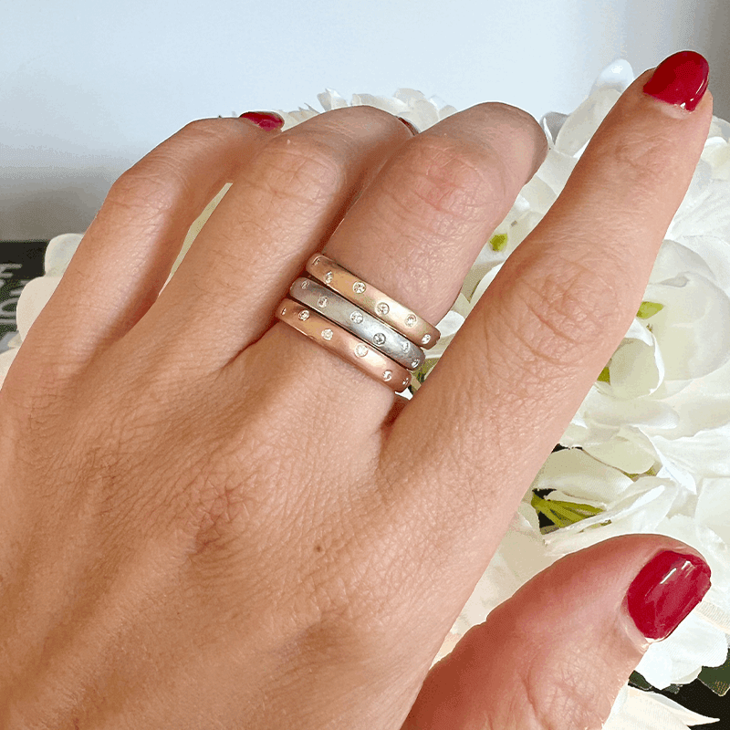 14k Diamond Spangled Stackable Ring Wedding Band Ring ABB-178-D  - Abtin & Co.