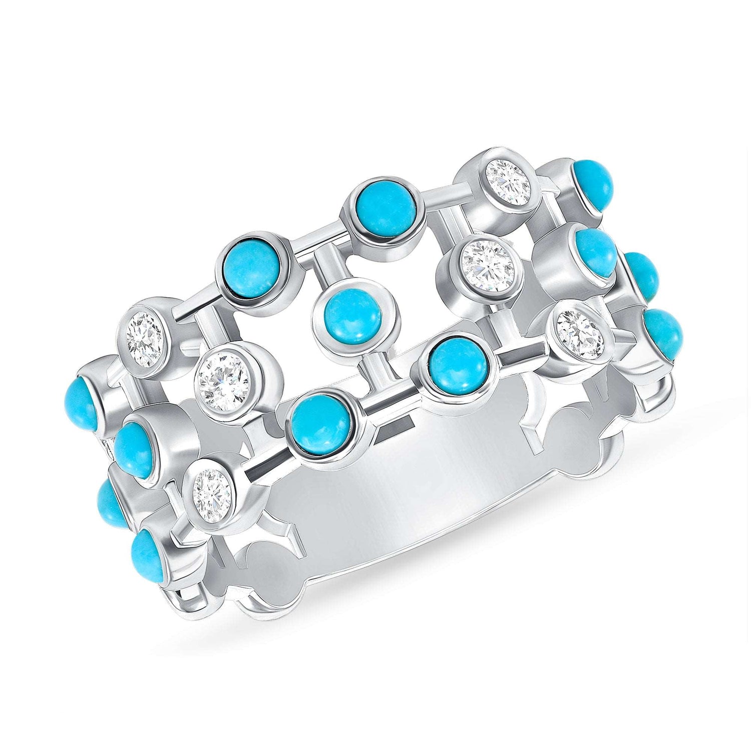 14K Diamond & Turquoise Bezel-set Ring Ring ABB-218V3-TQD  - Abtin & Co.