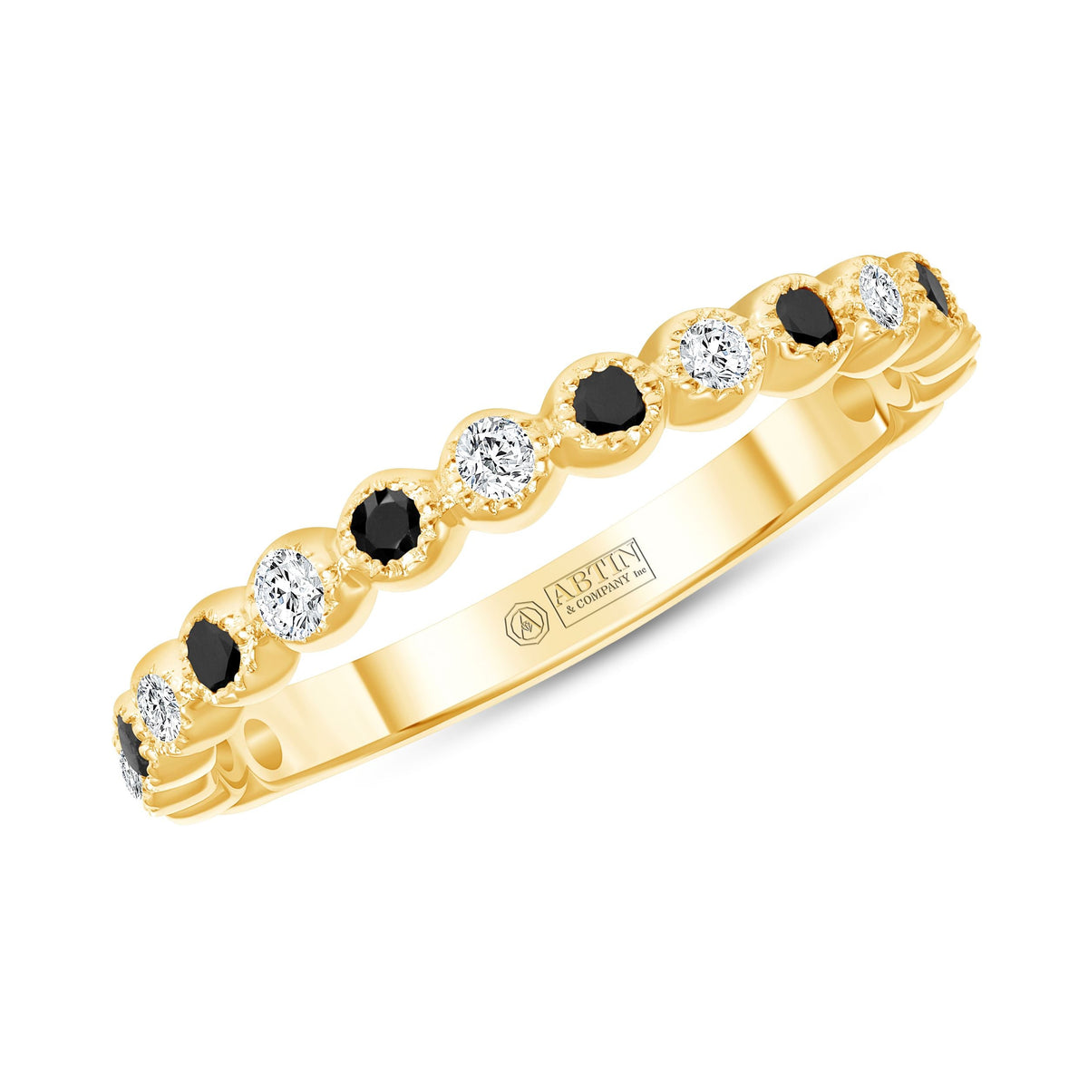 14K Gold Alternate Black Diamond & Diamond Bezel Stacking Ring Ring ABB-166-BDD-1  - Abtin & Co.