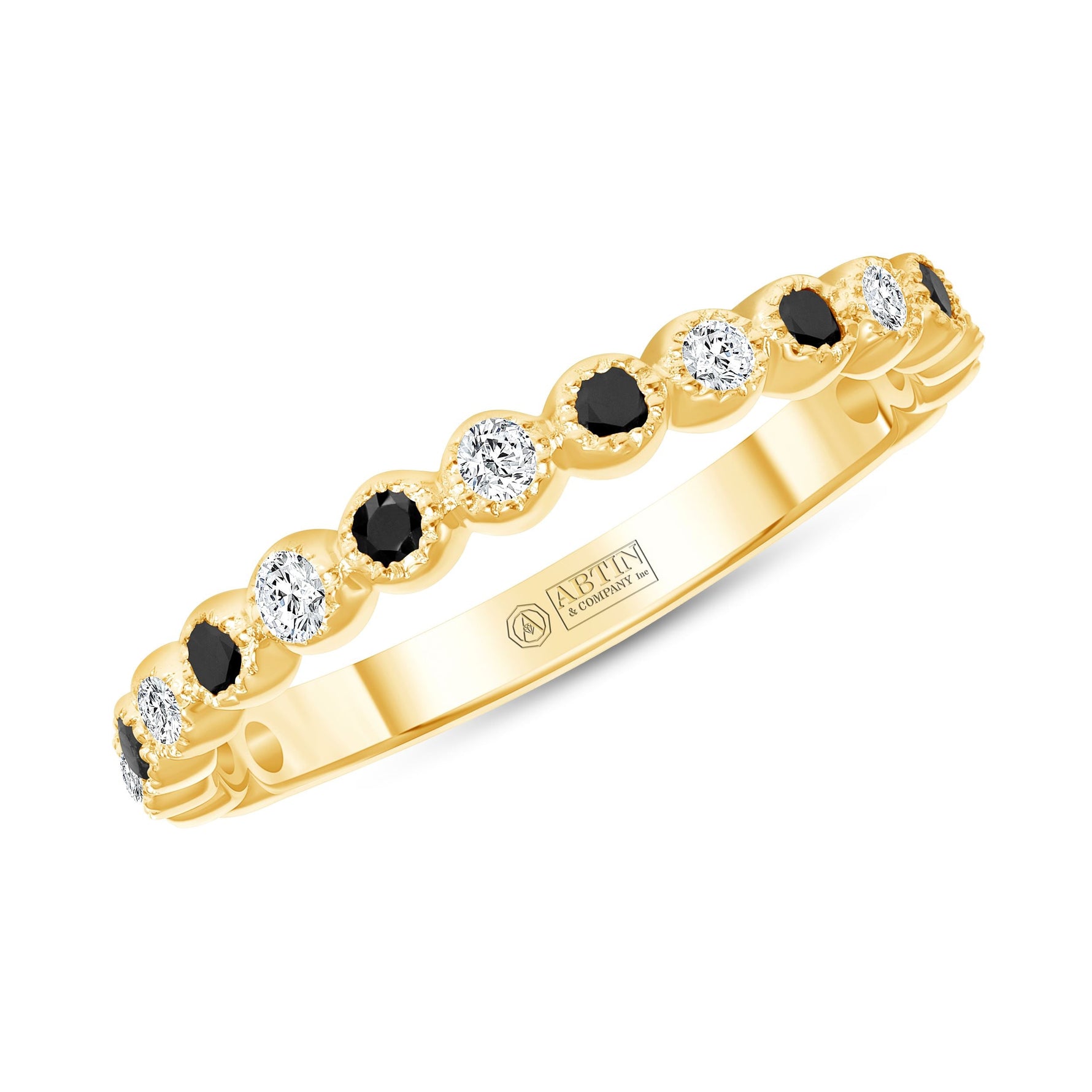 14K Gold Alternate Black Diamond & Diamond Bezel Stacking Ring Ring ABB-166-BDD-1  - Abtin & Co.