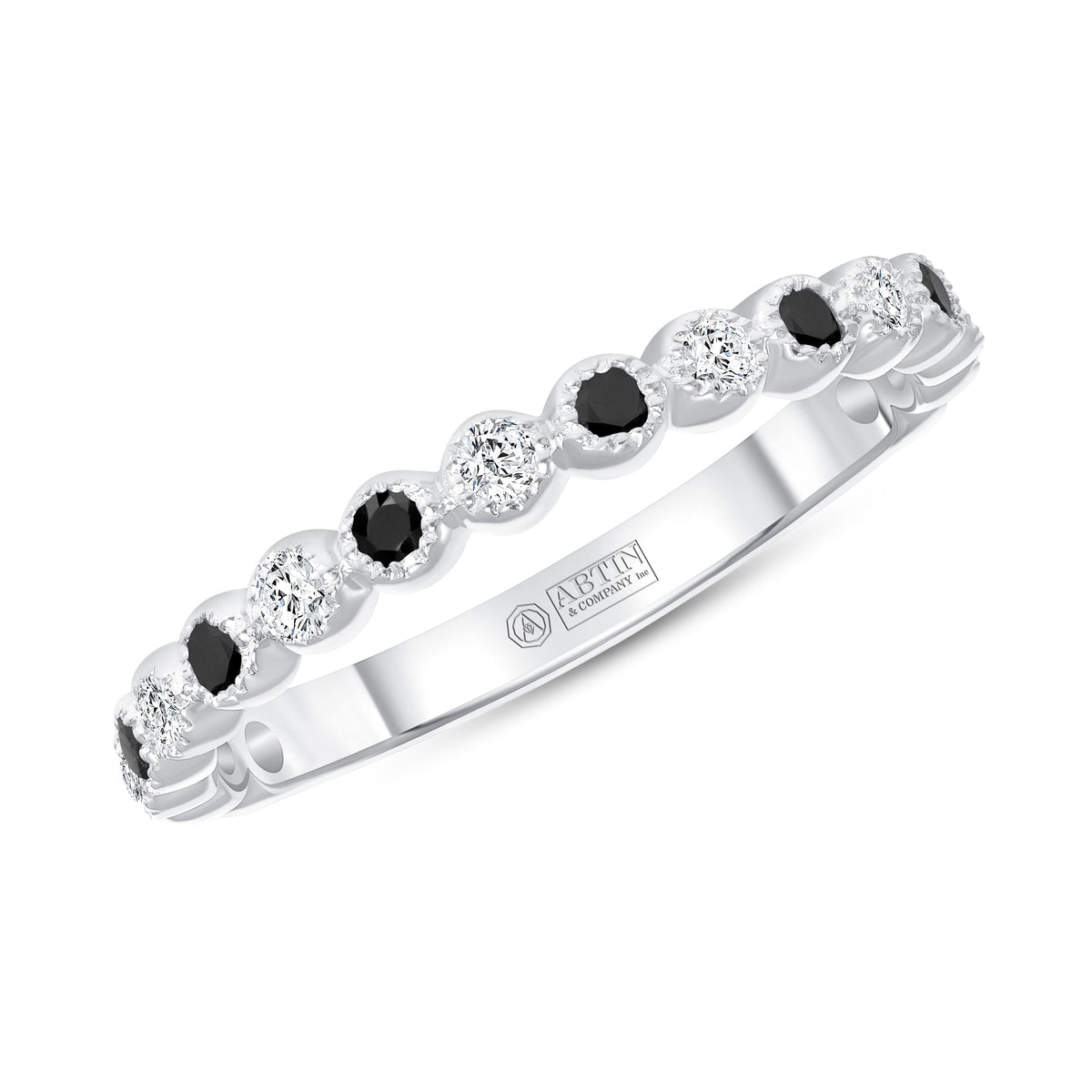 14K Gold Alternate Black Diamond & Diamond Bezel Stacking Ring Ring ABB-166-BDD-1  - Abtin & Co.