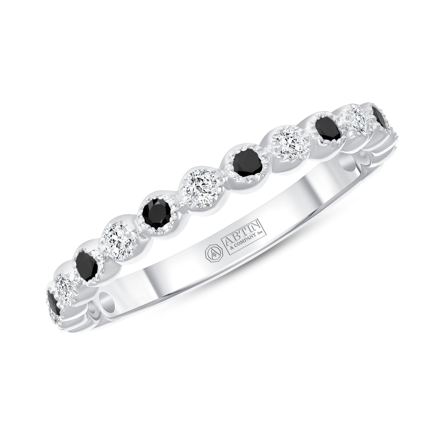 14K Gold Alternate Black Diamond & Diamond Bezel Stacking Ring Ring ABB-166-BDD-1  - Abtin & Co.