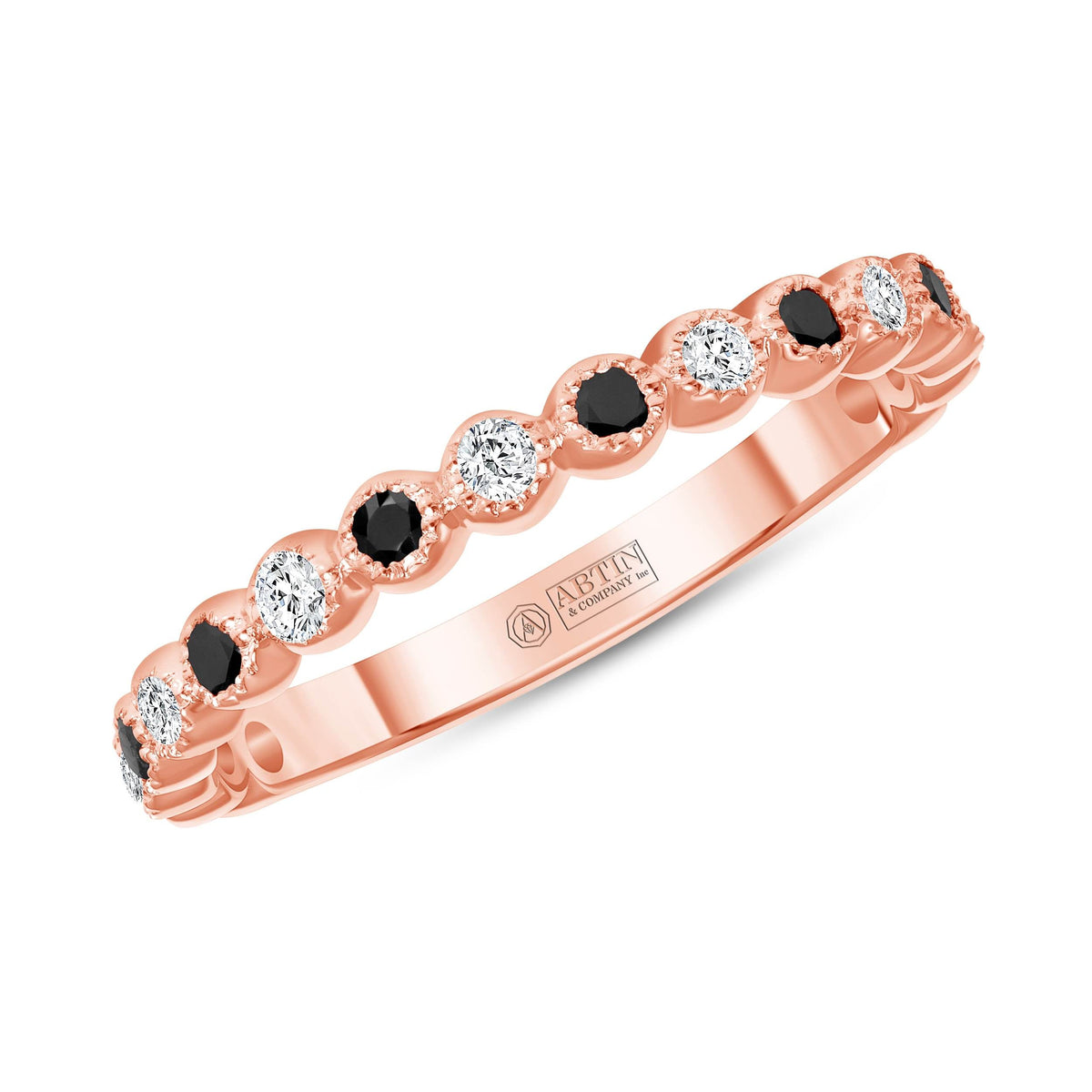14K Gold Alternate Black Diamond & Diamond Bezel Stacking Ring Ring ABB-166-BDD-1  - Abtin & Co.
