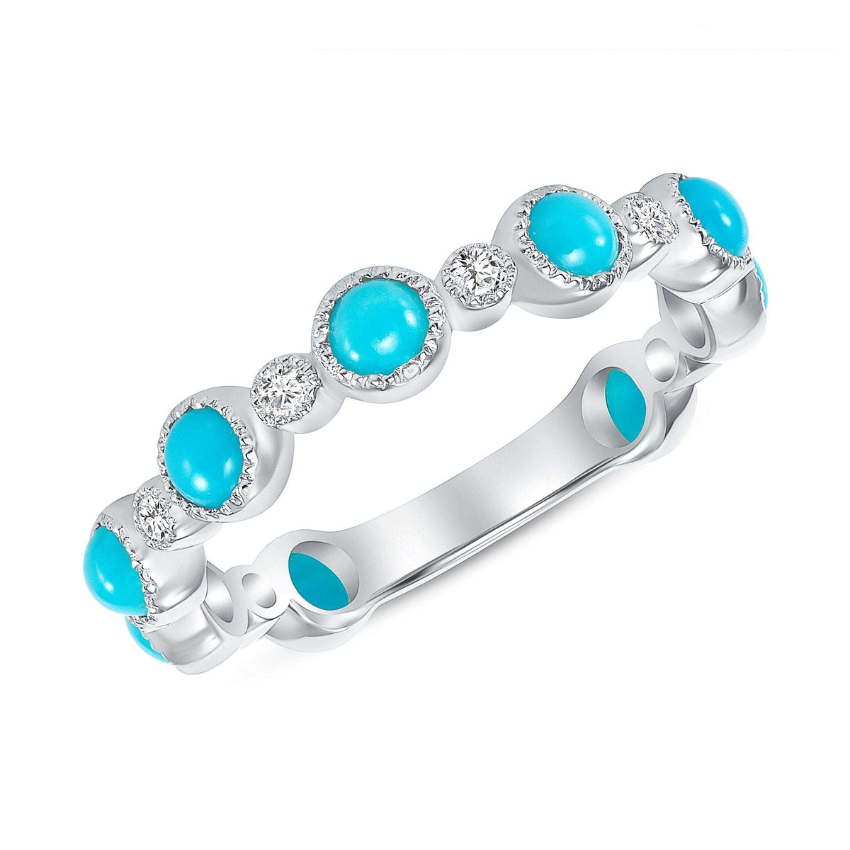 14K Gold Alternate Diamond and Turquoise Bezel Set Stacking Ring Ring ABB-104.2-TQD  - Abtin & Co.