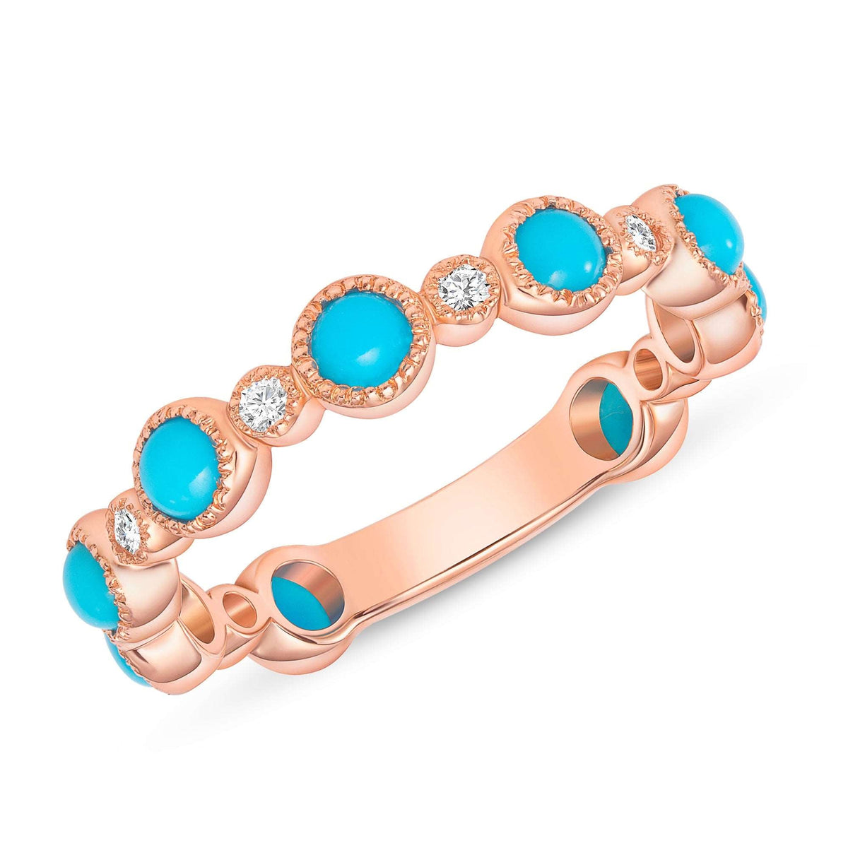 14K Gold Alternate Diamond and Turquoise Bezel Set Stacking Ring Ring ABB-104.2-TQD  - Abtin & Co.