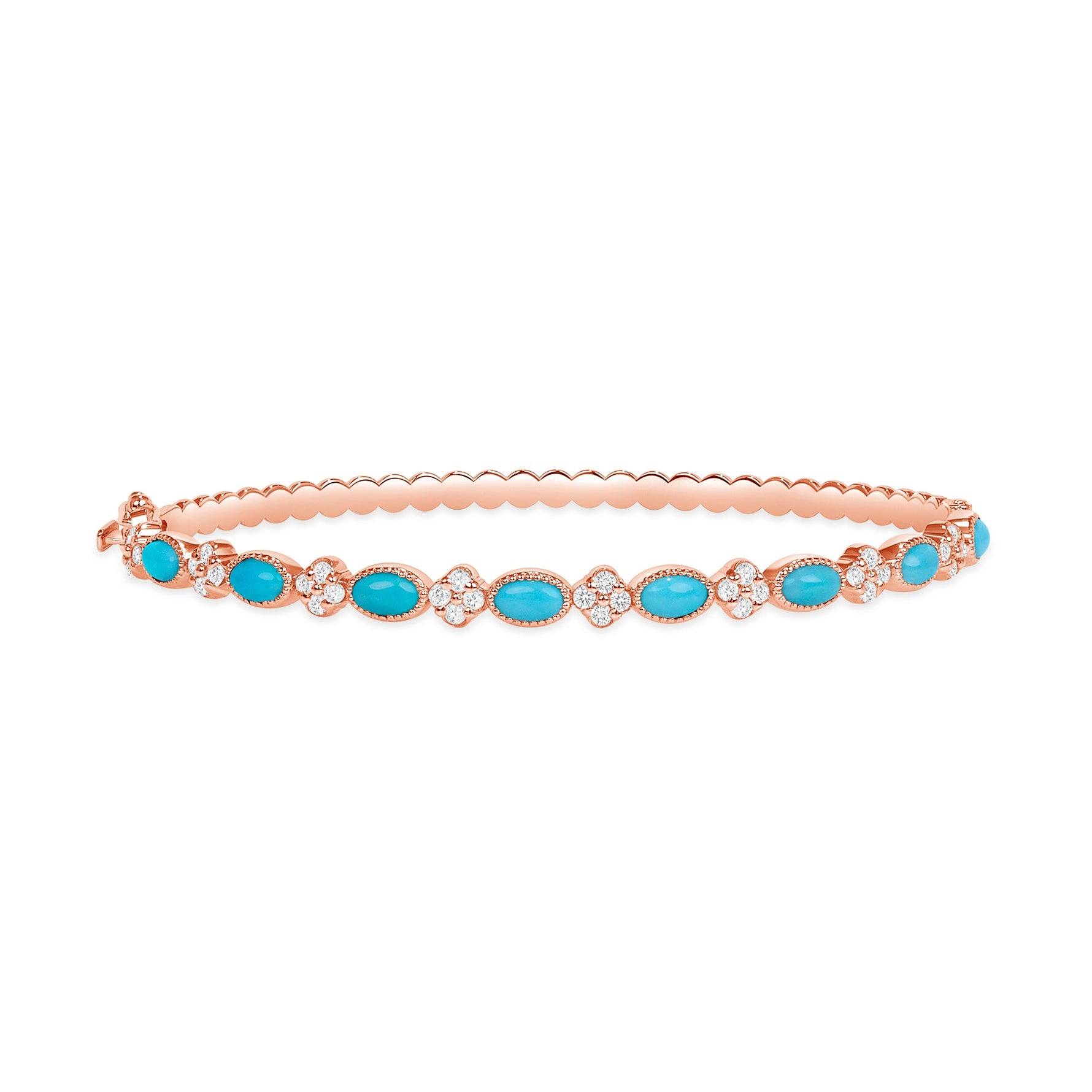 14K Gold Alternate Diamond Clover & Turquoise Bangle Bangle ABA-23-TQD -2  - Abtin & Co.