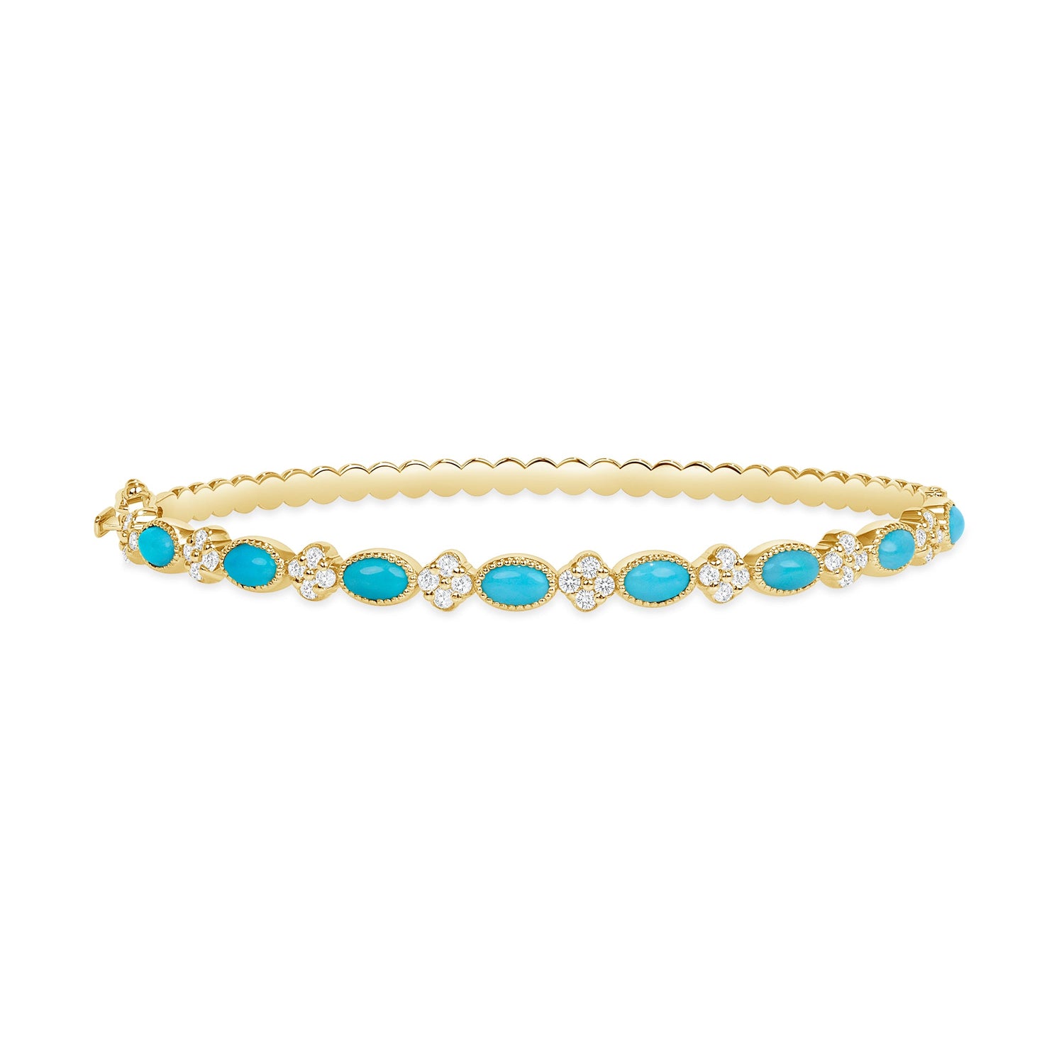 14K Gold Alternate Diamond Clover & Turquoise Bangle Bangle ABA-23-TQD -1  - Abtin & Co.