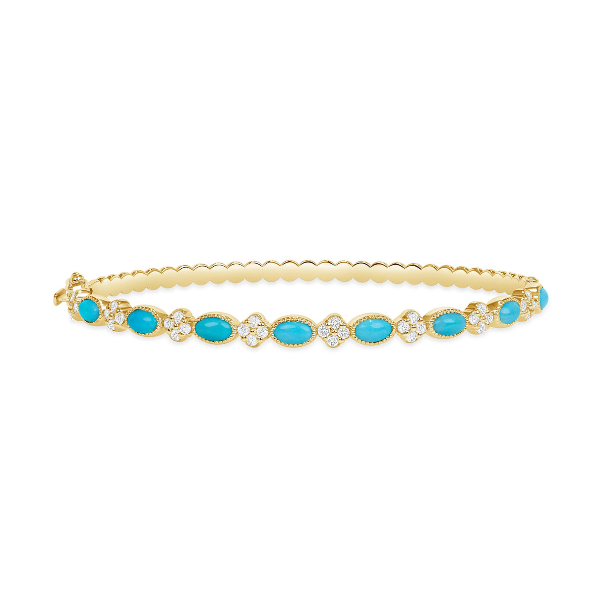 14K Gold Alternate Diamond Clover & Turquoise Bangle Bangle ABA-23-TQD -1  - Abtin & Co.