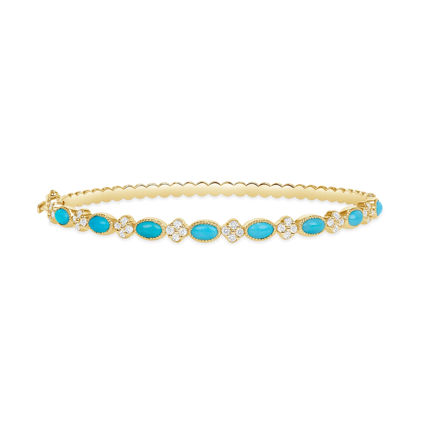 14K Gold Alternate Diamond Clover & Turquoise Bangle Bangle ABA-23-TQD -1  - Abtin & Co.