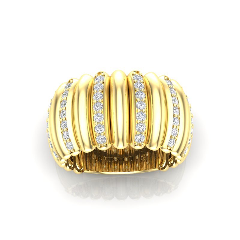 14K Gold Alternate Diamond Wide Dome Ring Ring ABB-611.1-D -1  - Abtin & Co.