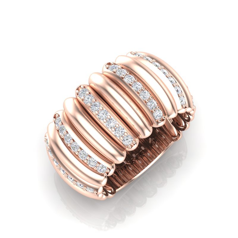 14K Gold Alternate Diamond Wide Dome Ring Ring ABB-611.1-D -1  - Abtin & Co.