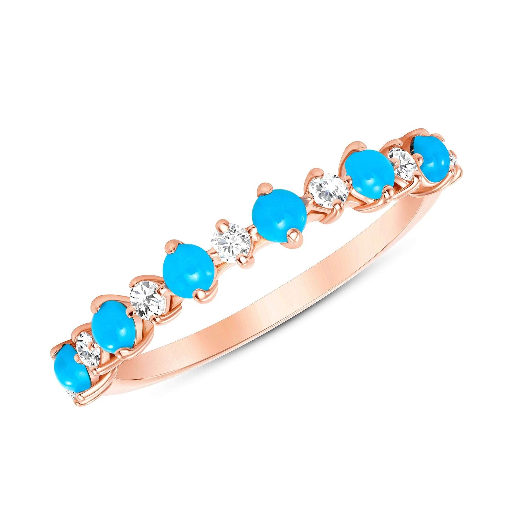 14K Gold Alternating Diamond & Turquoise Stacking Band Ring ABB-252.4-TQD  - Abtin & Co.