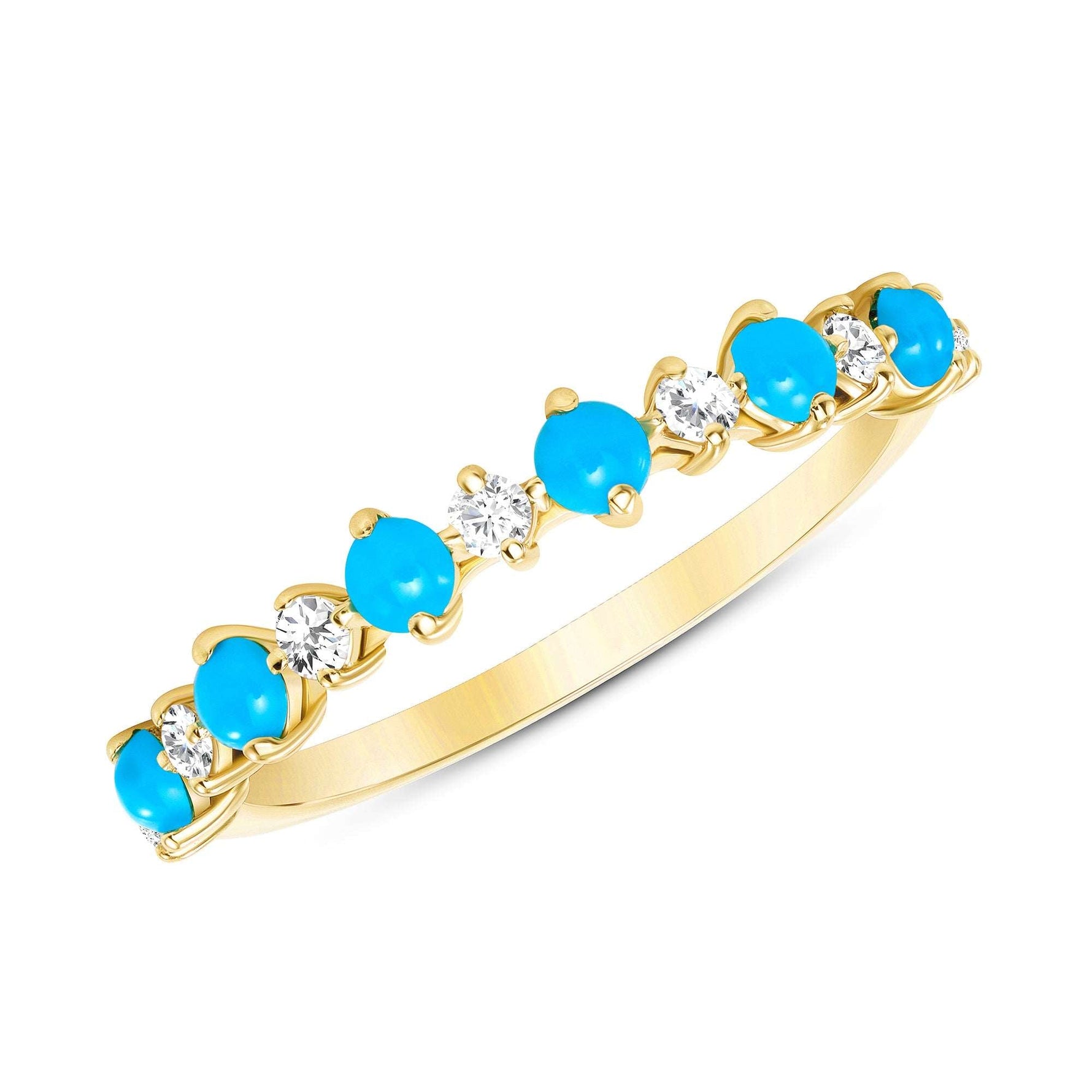 14K Gold Alternating Diamond & Turquoise Stacking Band Ring ABB-252.4-TQD  - Abtin & Co.