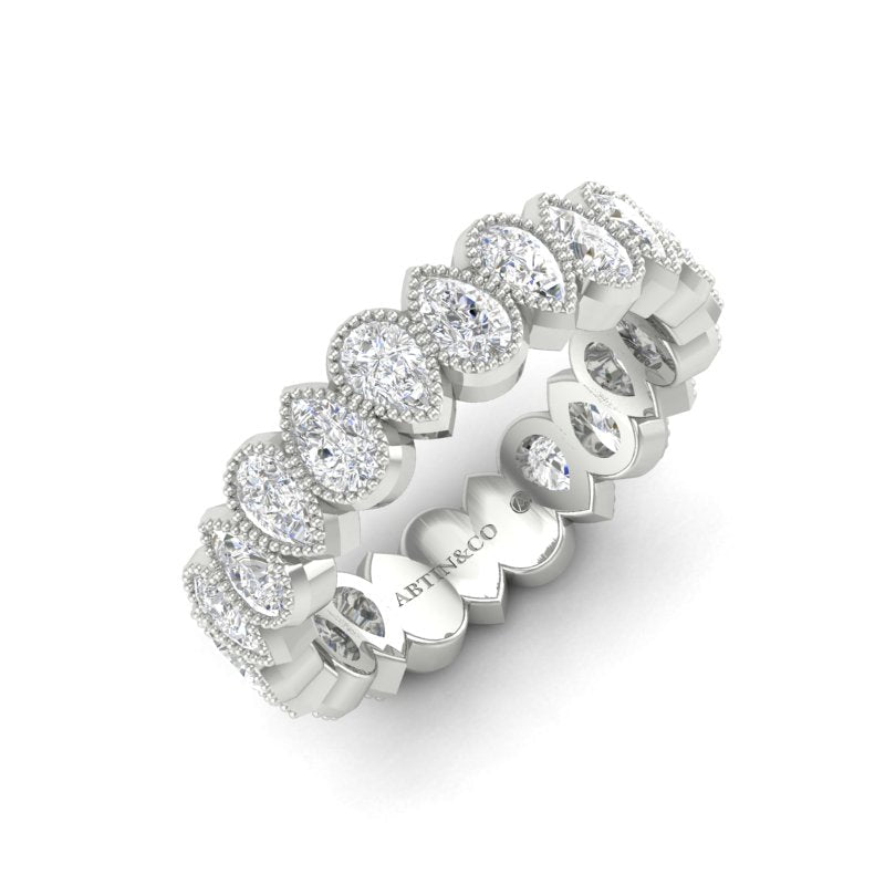 14K Gold Alternating Pear Cut Three Quarter Way Eternity Milgrain Bezel Set Lab Grown Diamond Wedding Band Ring Pear Cut ABB-425.2-LGD  - Abtin & Co.