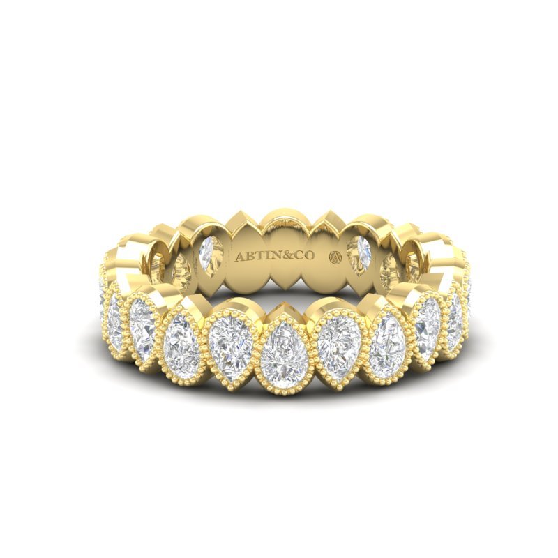14K Gold Alternating Pear-Cut Three Quarter Way Eternity Milgrain Bezel Set Lab Grown Diamond Wedding Band Ring Pear Cut ABB-426.2-LGD  - Abtin & Co.