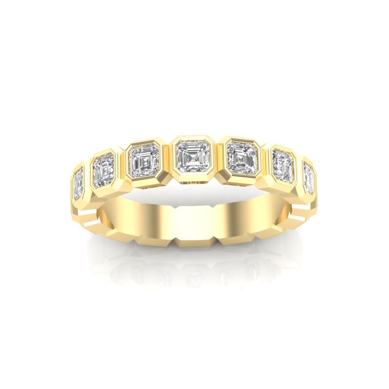 14K Gold Ascher Cut Halfway Eternity Bezel Set Lab Grown Diamond Wedding Band Ring Ascher Cut ABB-408.1-LGD-21  - Abtin & Co.