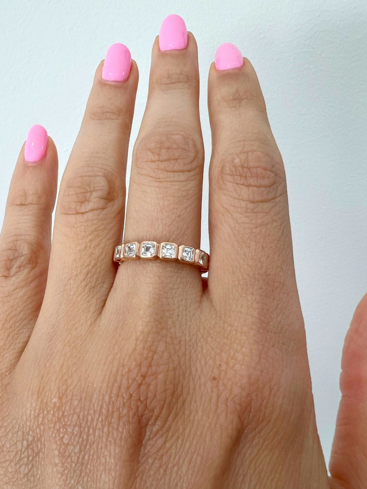 14K Gold Ascher Cut Halfway Eternity Bezel Set Lab Grown Diamond Wedding Band Ring Ascher Cut ABB-408.1-LGD-1  - Abtin & Co.