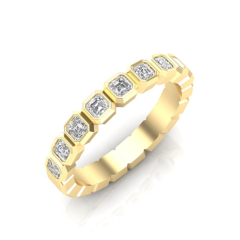 14K Gold Ascher Cut Halfway Eternity Bezel Set Lab Grown Diamond Wedding Band Ring Ascher Cut ABB-406.1-LGD-22  - Abtin & Co.