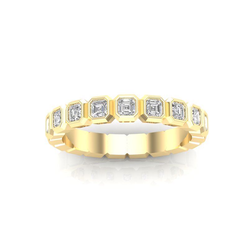 14K Gold Ascher Cut Halfway Eternity Bezel Set Lab Grown Diamond Wedding Band Ring Ascher Cut ABB-406.1-LGD-22  - Abtin & Co.