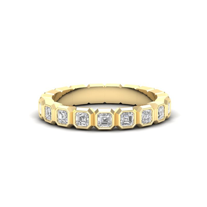 14K Gold Ascher Cut Halfway Eternity Bezel Set Lab Grown Diamond Wedding Band Ring Ascher Cut ABB-406.1-LGD-1  - Abtin & Co.