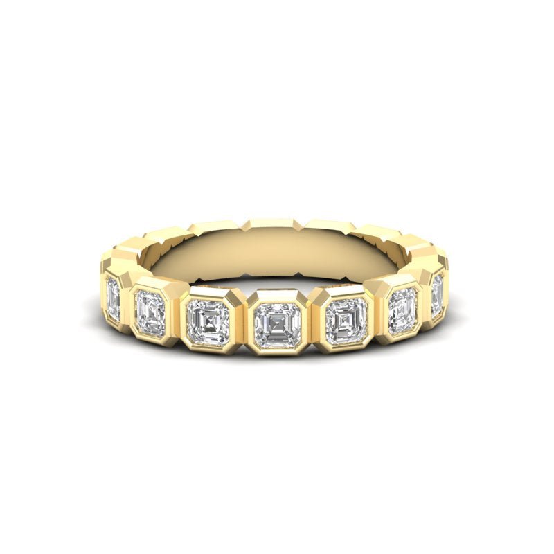 14K Gold Ascher Cut Halfway Eternity Bezel Set Lab Grown Diamond Wedding Band Ring Ascher Cut ABB-408.1-LGD-1  - Abtin & Co.