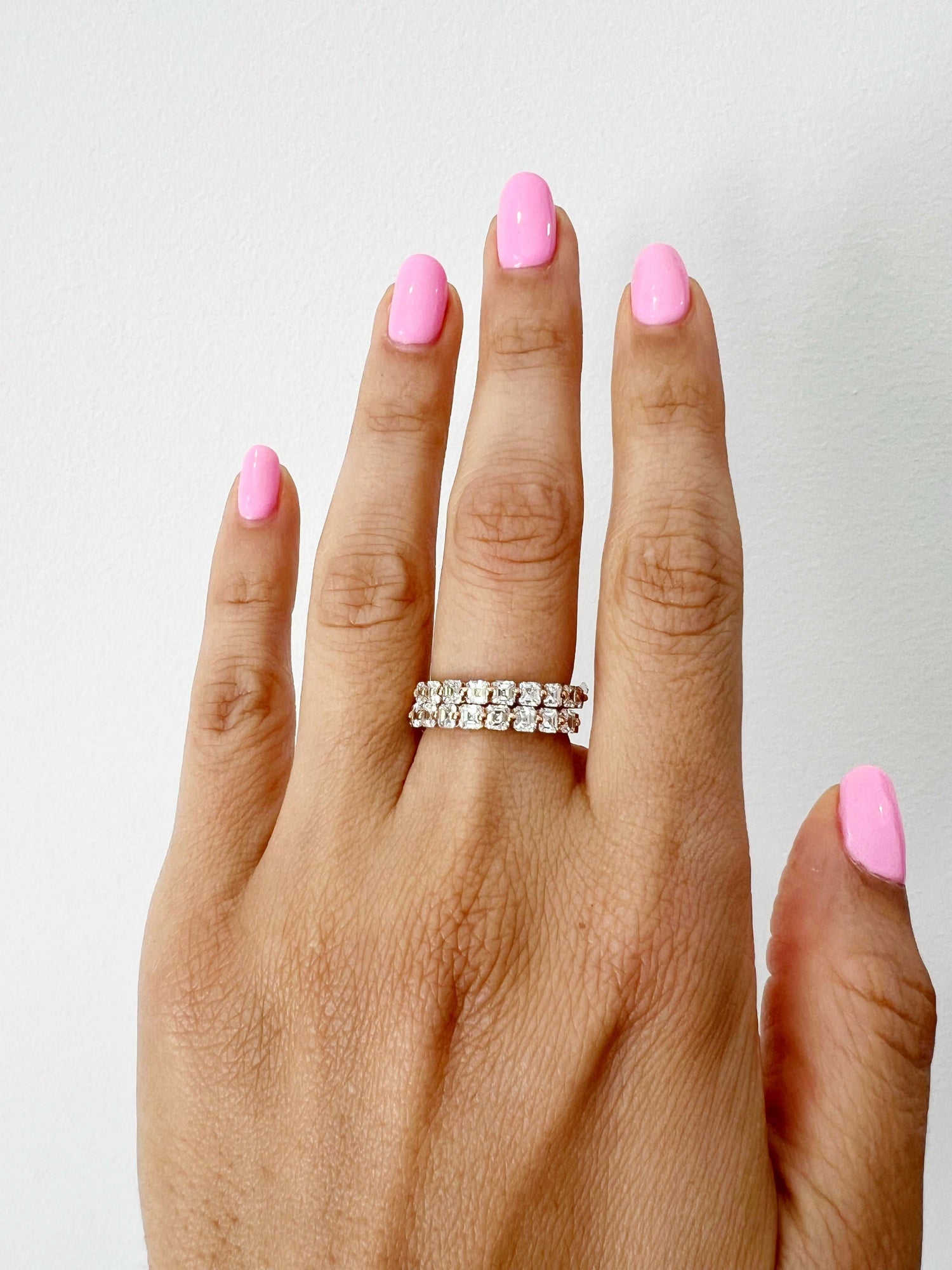 14K Gold Ascher Cut Halfway Eternity Floating Set Lab Grown Diamond Wedding Band Ring Ascher Cut ABB-414.1-LGD-1  - Abtin & Co.