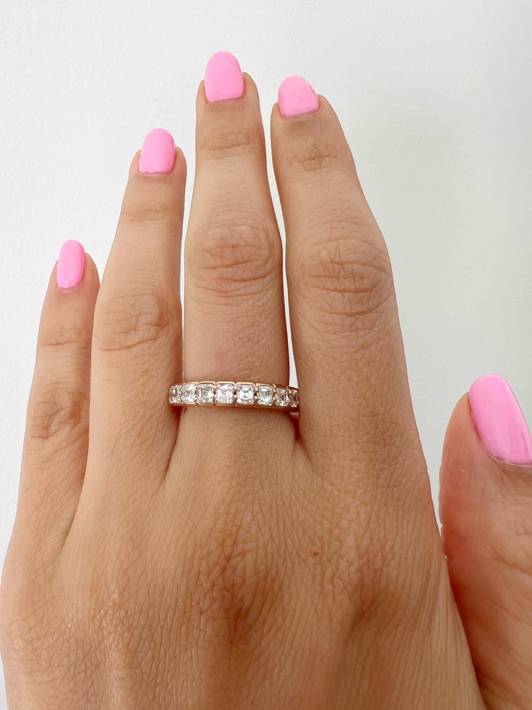 14K Gold Ascher Cut Halfway Eternity Half Bezel Set Lab Grown Diamond Wedding Band Ring Ascher Cut ABB-405.1-LGD-1  - Abtin & Co.