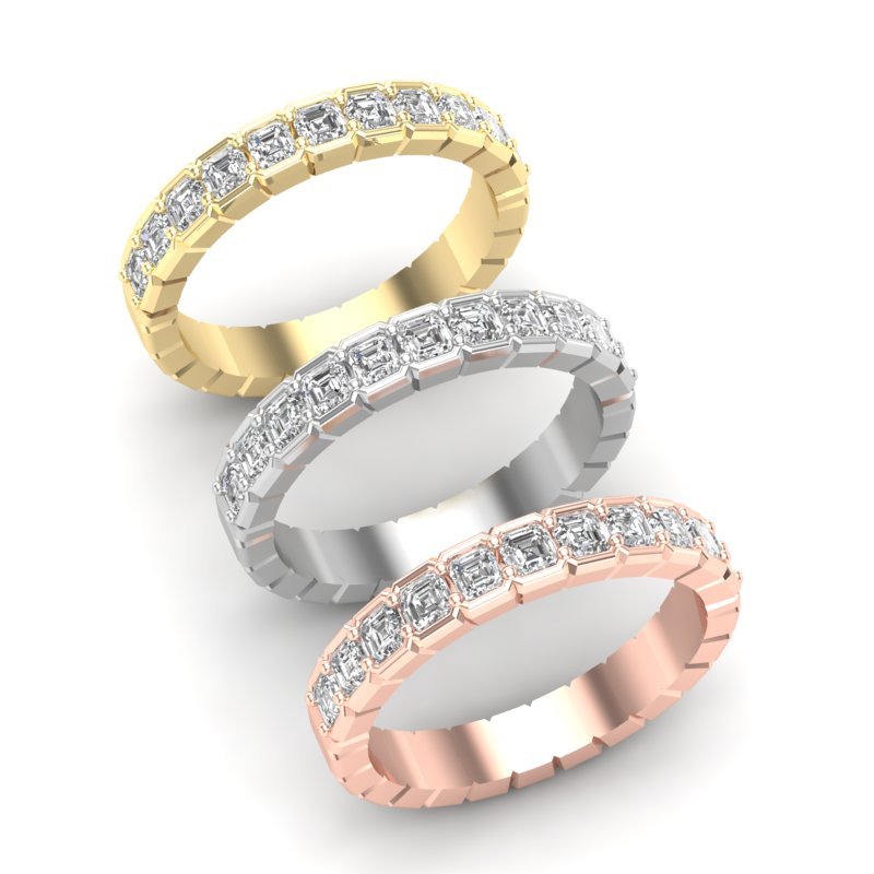 14K Gold Ascher Cut Halfway Eternity Half Bezel Set Lab Grown Diamond Wedding Band Ring Ascher Cut ABB-403.1-LGD-43  - Abtin & Co.
