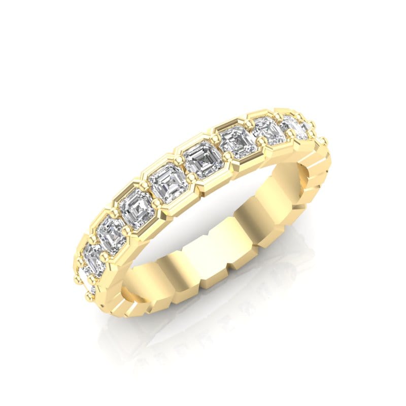 14K Gold Ascher Cut Halfway Eternity Half Bezel Set Lab Grown Diamond Wedding Band Ring Ascher Cut ABB-405.1-LGD-22  - Abtin & Co.
