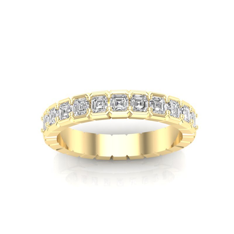 14K Gold Ascher Cut Halfway Eternity Half Bezel Set Lab Grown Diamond Wedding Band Ring Ascher Cut ABB-403.1-LGD-22  - Abtin & Co.