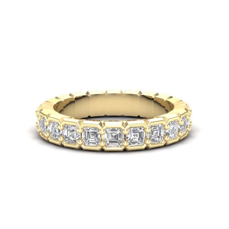 14K Gold Ascher Cut Halfway Eternity Half Bezel Set Lab Grown Diamond Wedding Band Ring Ascher Cut ABB-405.1-LGD-1  - Abtin & Co.