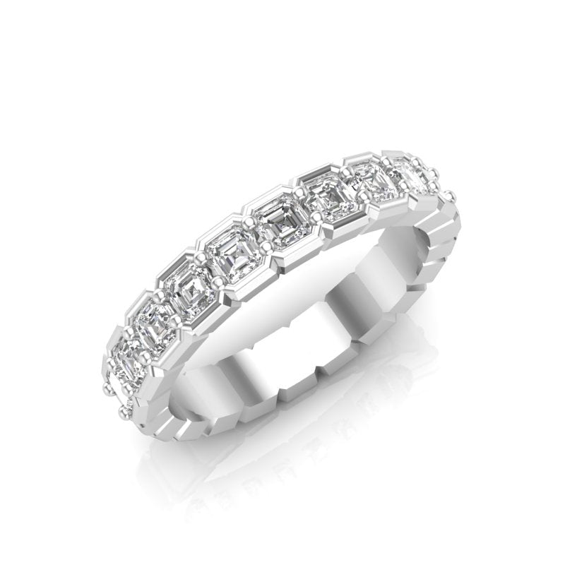 14K Gold Ascher Cut Halfway Eternity Half Bezel Set Lab Grown Diamond Wedding Band Ring Ascher Cut ABB-405.1-LGD-1  - Abtin & Co.