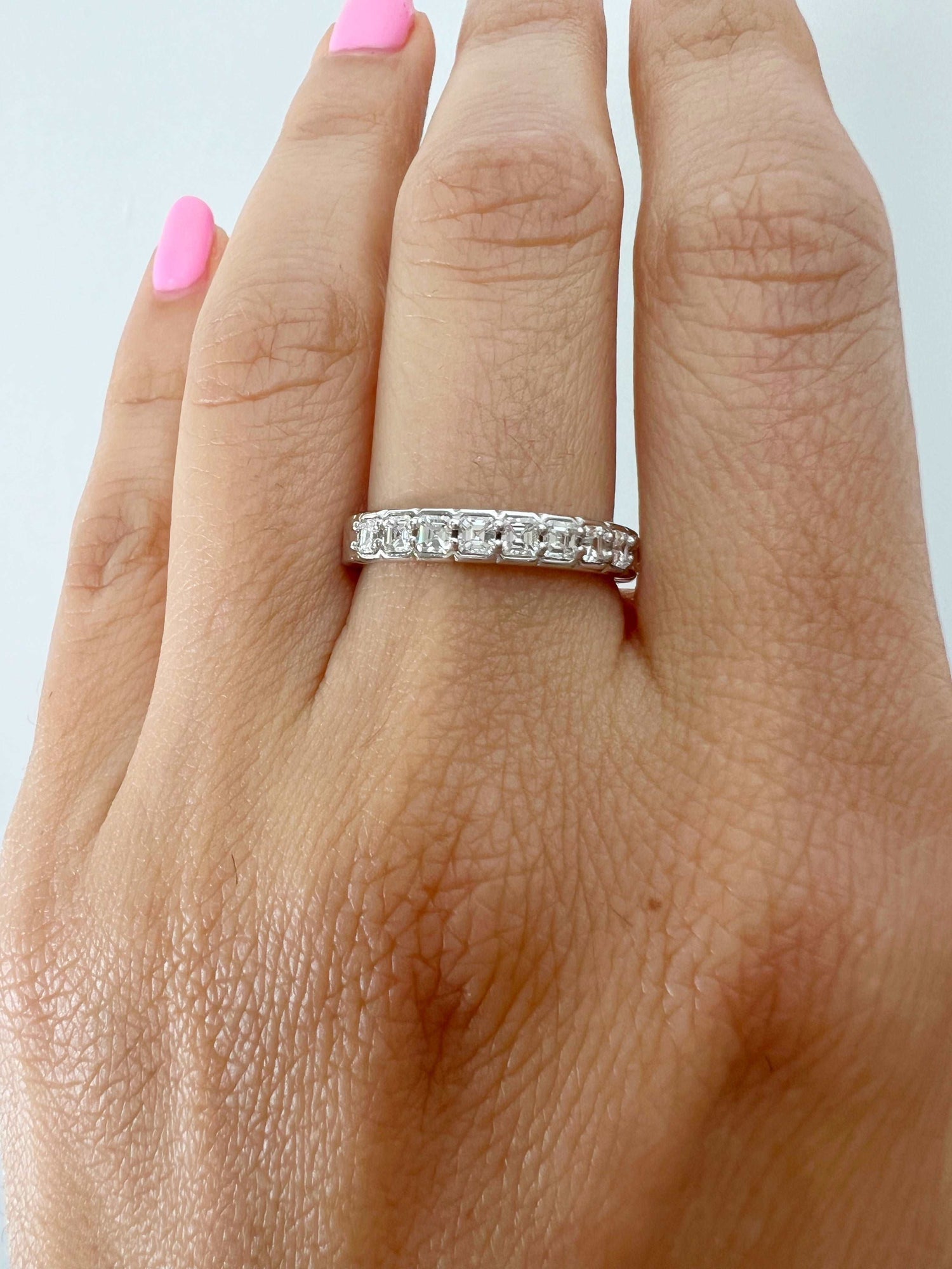 14K Gold Ascher Cut Halfway Eternity Half Bezel Set Lab Grown Diamond Wedding Band Ring Ascher Cut ABB-403.1-LGD-1  - Abtin & Co.