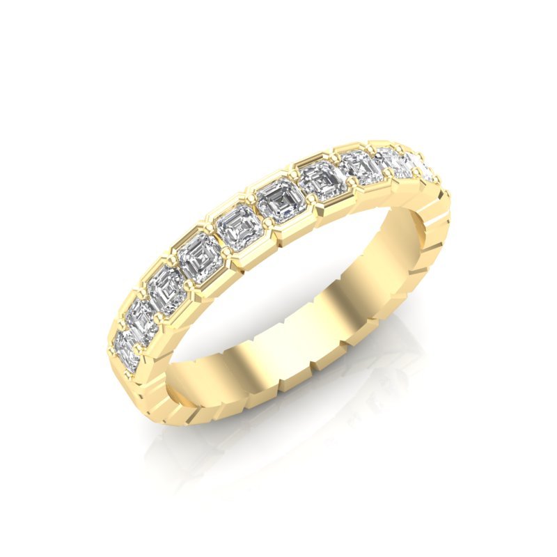 14K Gold Ascher Cut Halfway Eternity Half Bezel Set Lab Grown Diamond Wedding Band Ring Ascher Cut ABB-403.1-LGD-22  - Abtin & Co.