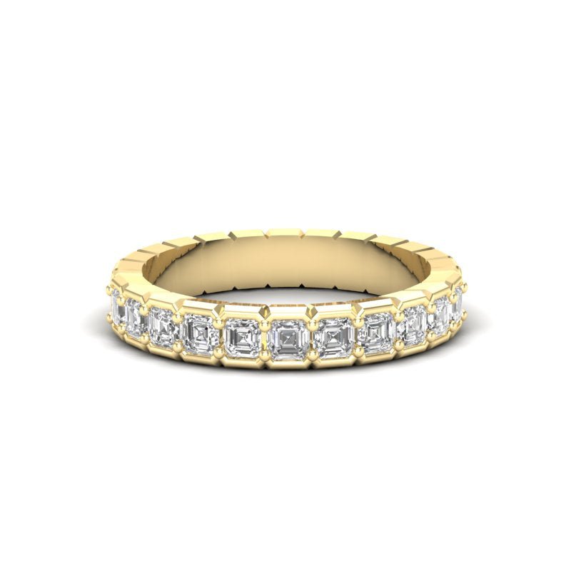 14K Gold Ascher Cut Halfway Eternity Half Bezel Set Lab Grown Diamond Wedding Band Ring Ascher Cut ABB-403.1-LGD-1  - Abtin & Co.