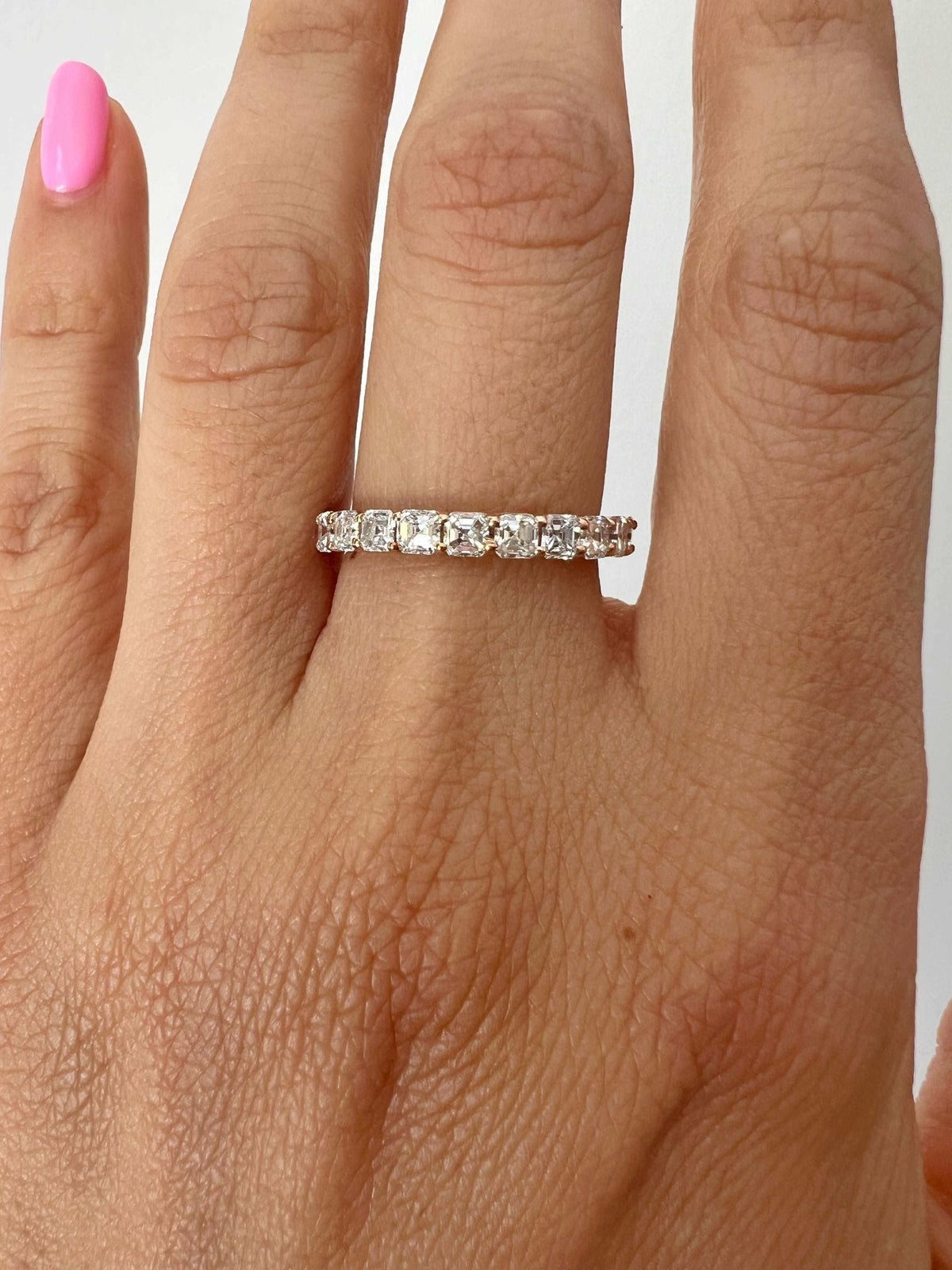 14K Gold Ascher Cut Halfway Eternity Prong Set Lab Grown Diamond Wedding Band Ring Ascher Cut ABB-402.1-LGD-1  - Abtin & Co.