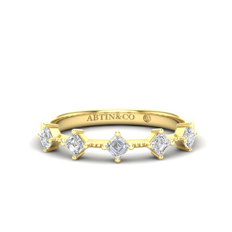 14K Gold Ascher Cut Halfway Eternity Prong Set Lab Grown Diamond Wedding Band Ring Ascher Cut ABB-432.1-LGD-1  - Abtin & Co.