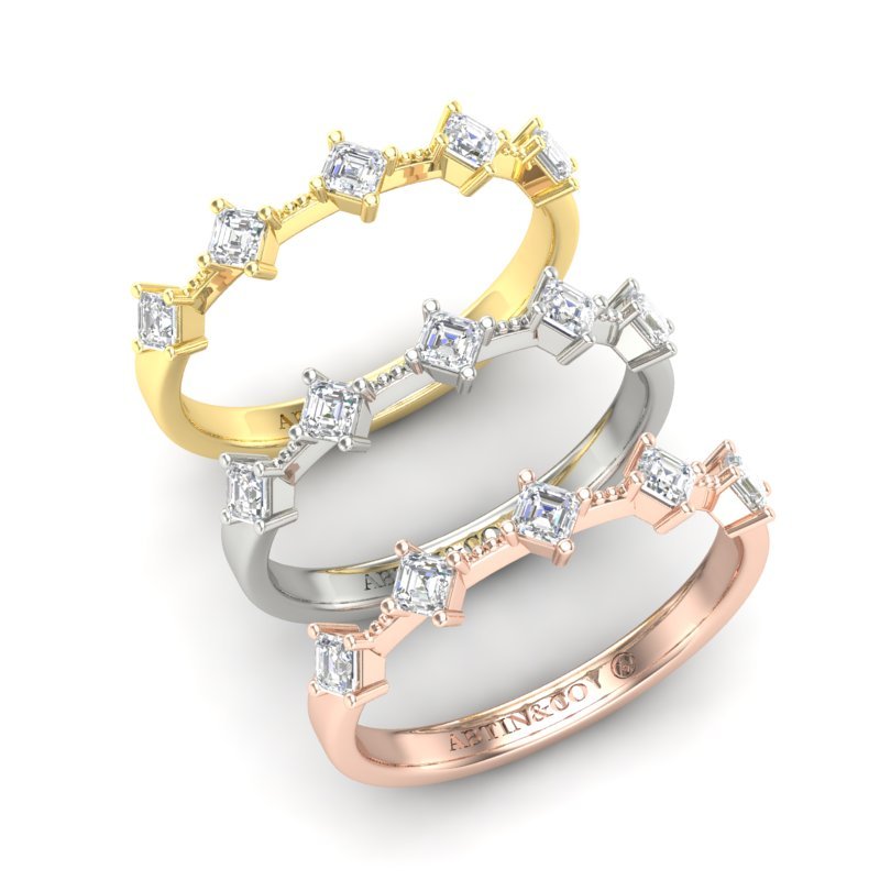 14K Gold Ascher Cut Halfway Eternity Prong Set Lab Grown Diamond Wedding Band Ring Ascher Cut ABB-432.1-LGD-43  - Abtin & Co.