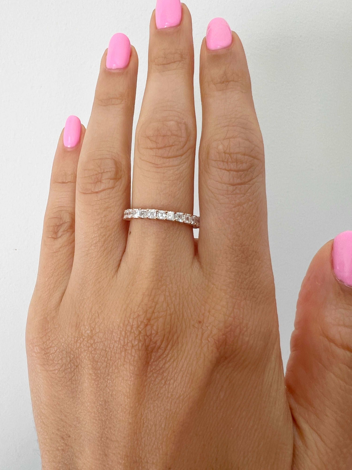 14K Gold Ascher Cut Halfway Eternity Prong Set Lab Grown Diamond Wedding Band Ring Ascher Cut   - Abtin & Co.