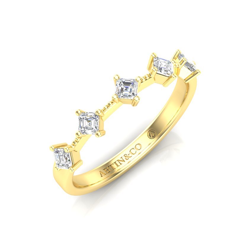 14K Gold Ascher Cut Halfway Eternity Prong Set Lab Grown Diamond Wedding Band Ring Ascher Cut ABB-432.1-LGD-22  - Abtin & Co.