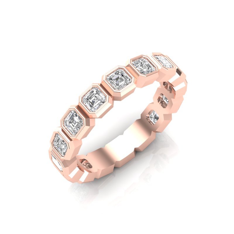 14K Gold Ascher Cut Three Quarter Way Eternity Bezel Set Lab Grown Diamond Wedding Band Ring Ascher Cut ABB-408.2-LGD-43  - Abtin & Co.