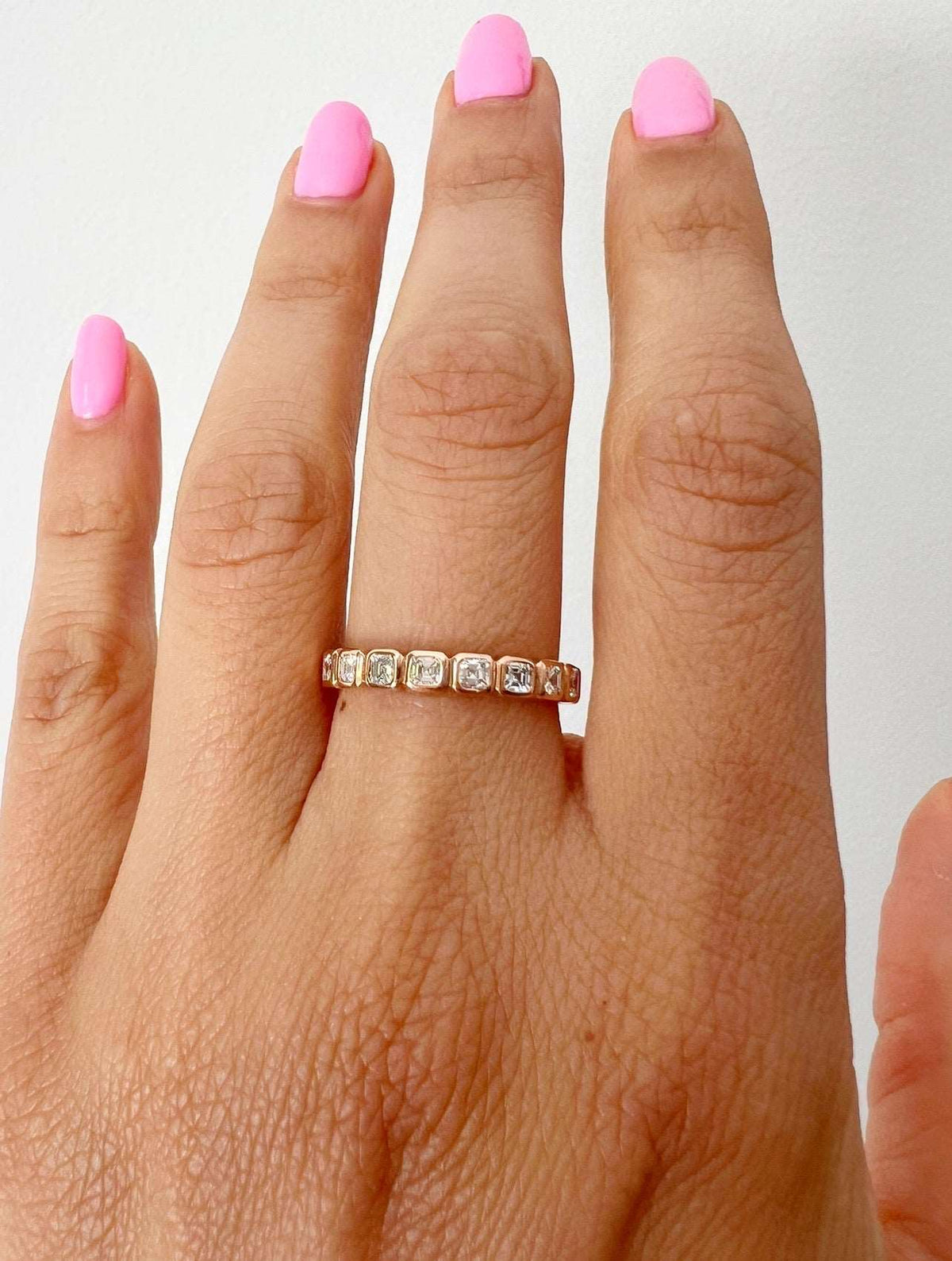 14K Gold Ascher Cut Three Quarter Way Eternity Bezel Set Lab Grown Diamond Wedding Band Ring Ascher Cut ABB-406.2-LGD-1  - Abtin & Co.