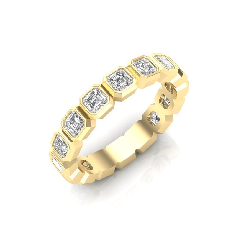 14K Gold Ascher Cut Three Quarter Way Eternity Bezel Set Lab Grown Diamond Wedding Band Ring Ascher Cut ABB-408.2-LGD-22  - Abtin & Co.